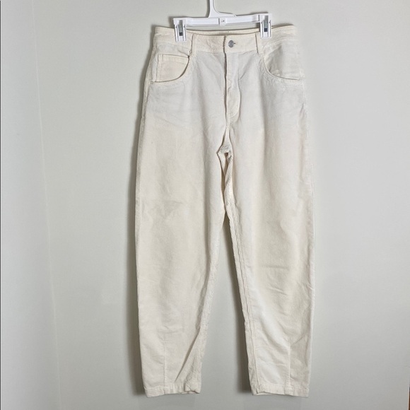 Maeve Anthropologie Corduroy Curved Cream Ivory White High Waisted Pants 27 - Picture 2 of 10